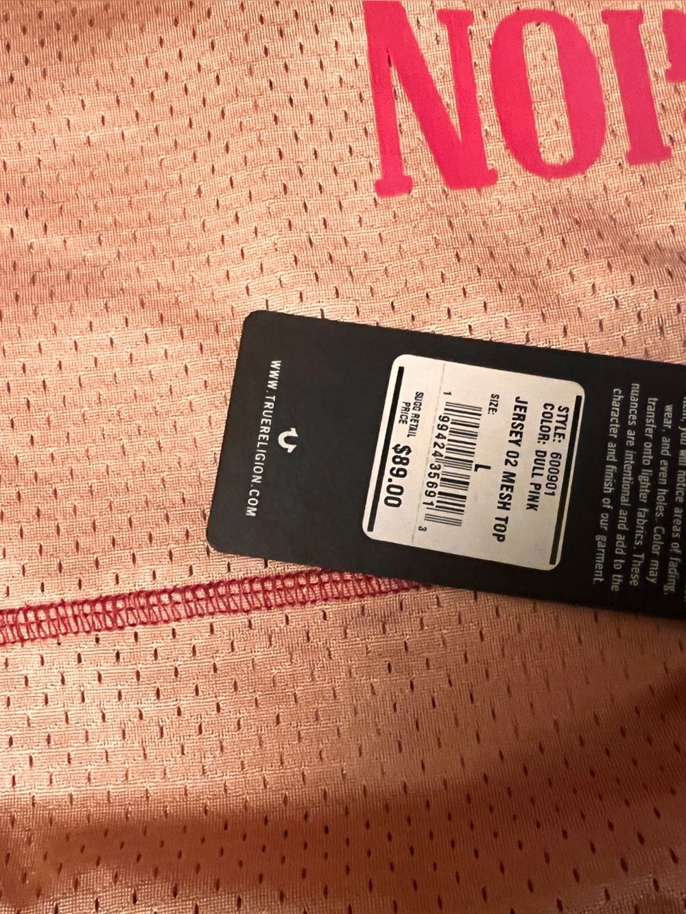 True Religion Girls' Pink Mesh '02' Cropped Jersey Top - Picture 4 of 11